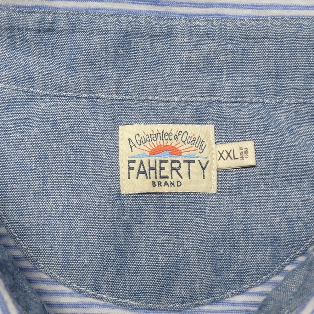 Faherty Light Blue & White Striped Long Sleeve Polo Shirt XXL - Picture 4 of 6